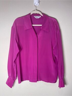 Vintage Sandra Roth Ciao Sport 100% Silk Fuchsia Pink Blouse Sz 12